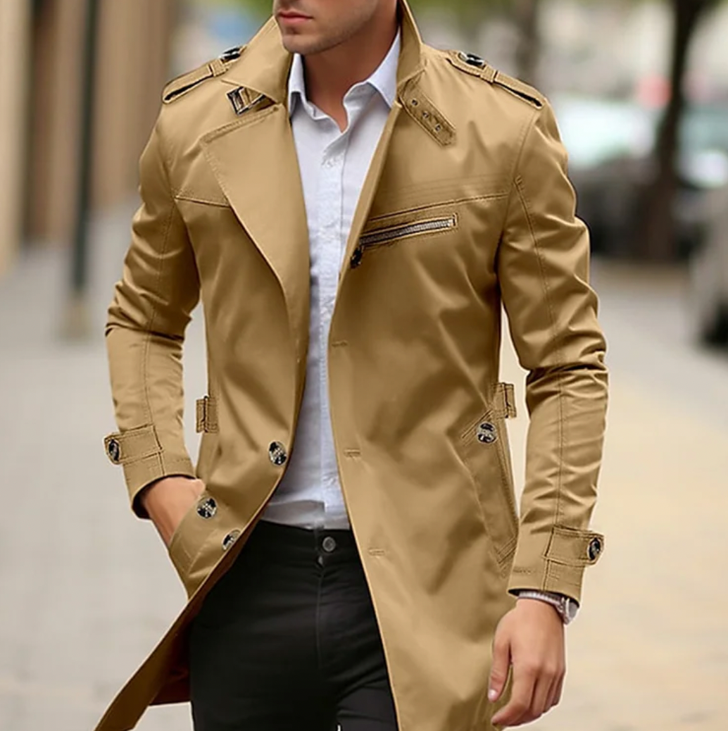 Hervé | Trench Élégant Mi-Long Coupe Droite