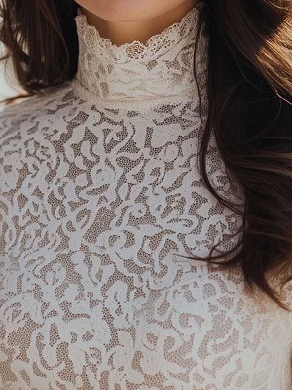 Brigitte - Chemise en Dentelle Élégante Col Haut Femme