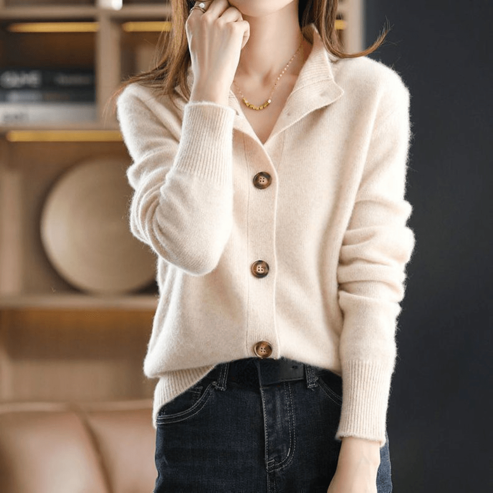 Delphine - Gilet Raffiné Cachemire Col Montant