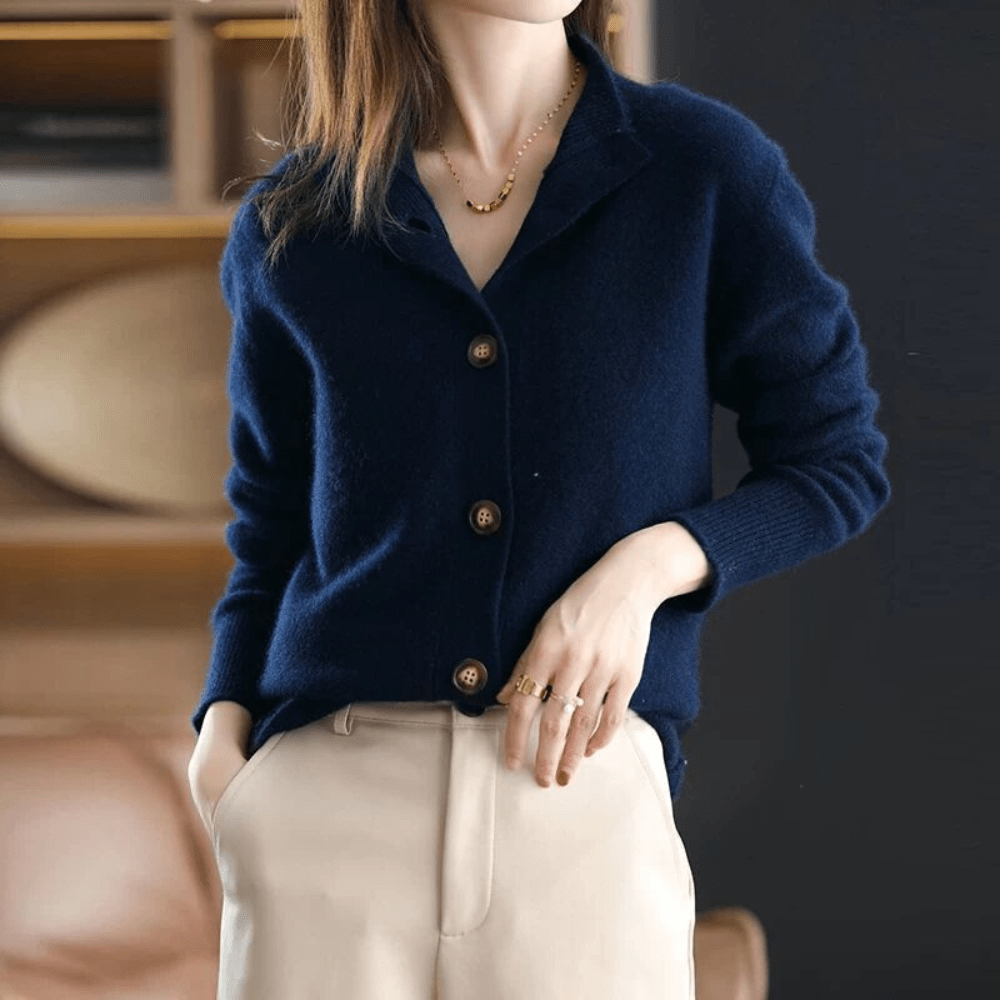 Delphine - Gilet Raffiné Cachemire Col Montant