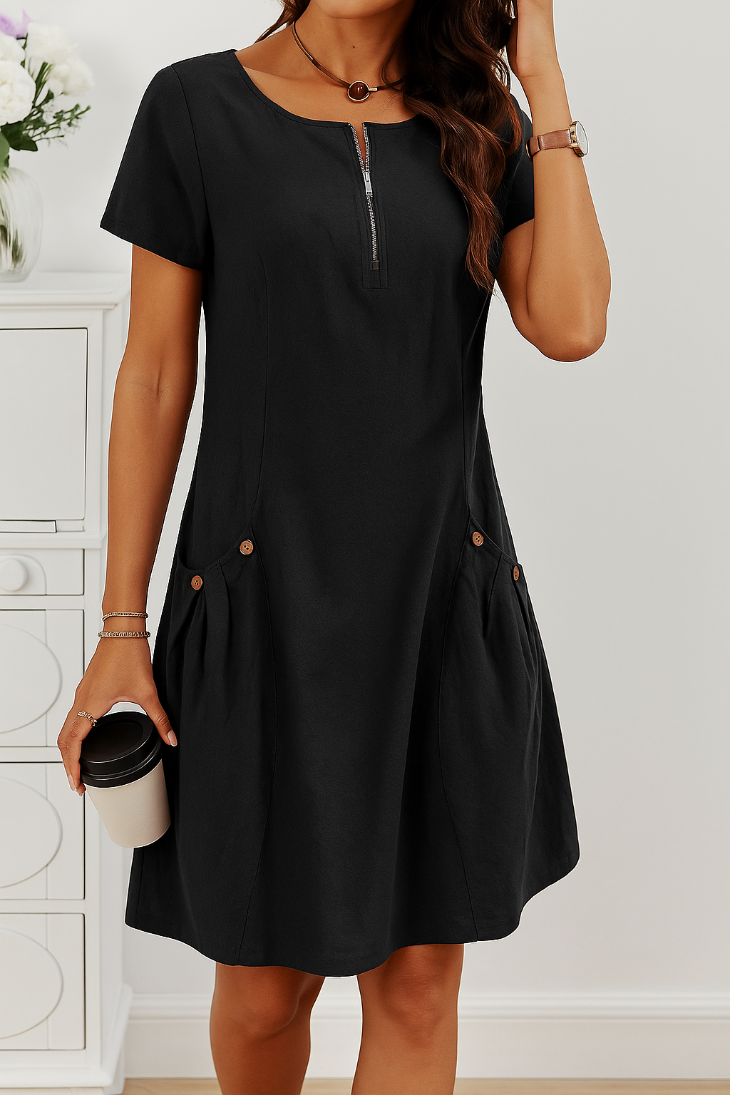 Sylviane - Robe en Lin Chic à Poches Femme