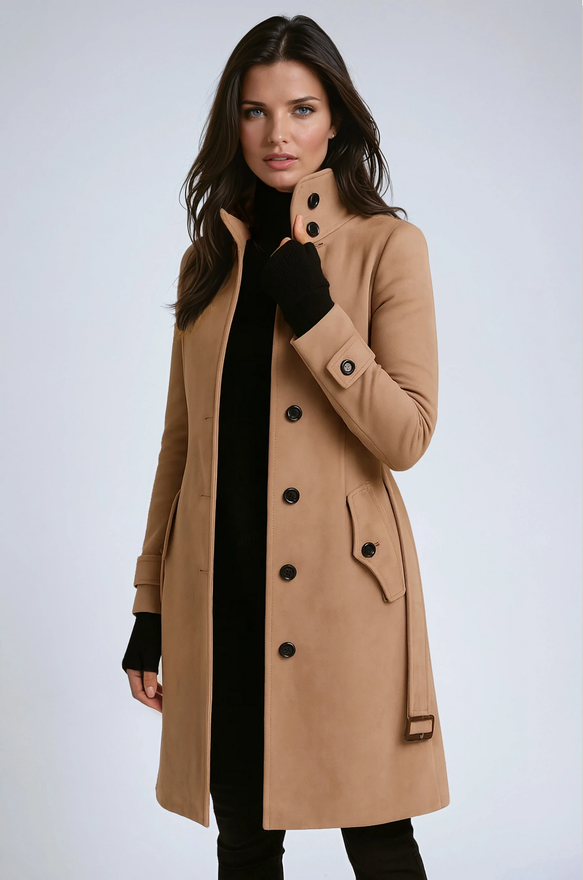Priya | Manteau Élégant Long Col Montant
