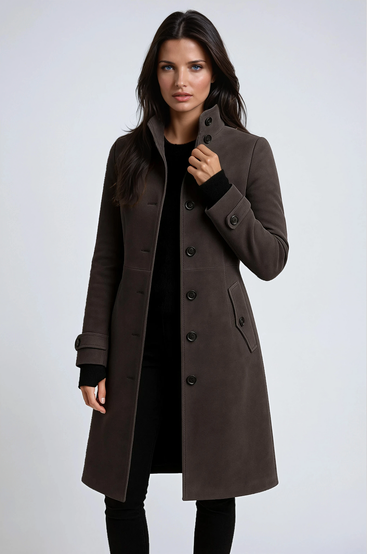 Priya | Manteau Élégant Long Col Montant