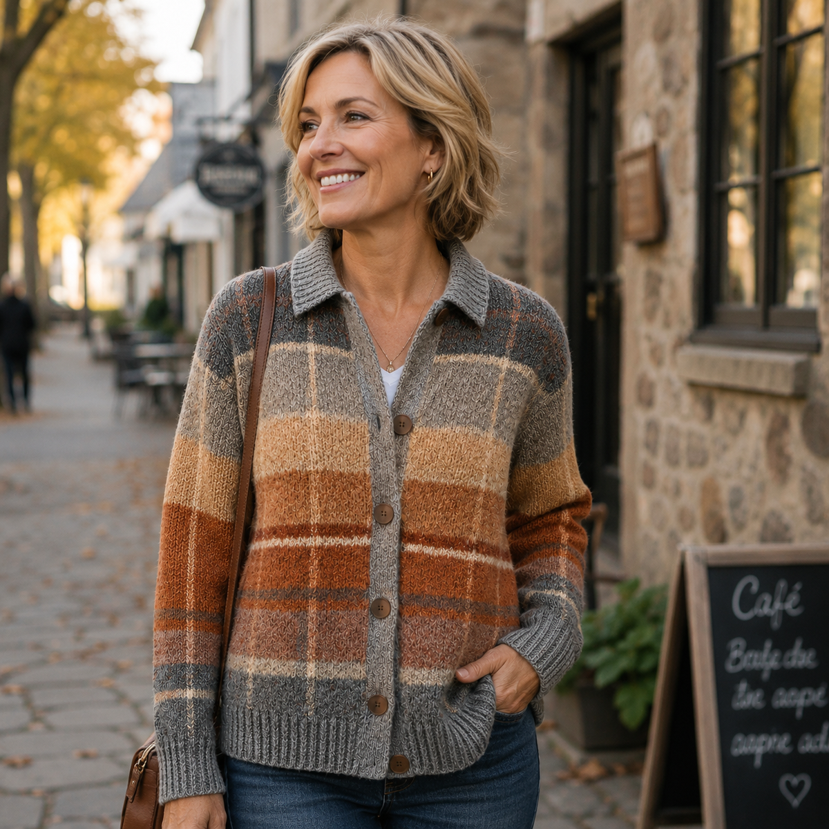Nathalie - Cardigan Chic Carreaux Boutonné