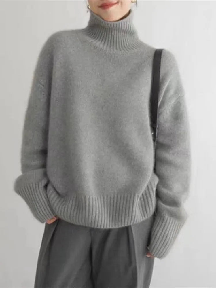 Céline - Pull Élégant Oversize Col Roulé