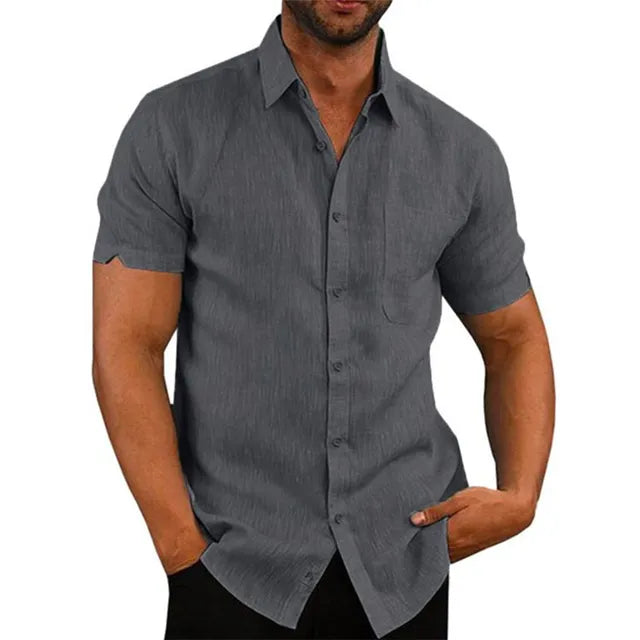 Franck - Chemise en Lin Casual Manches Courtes Homme