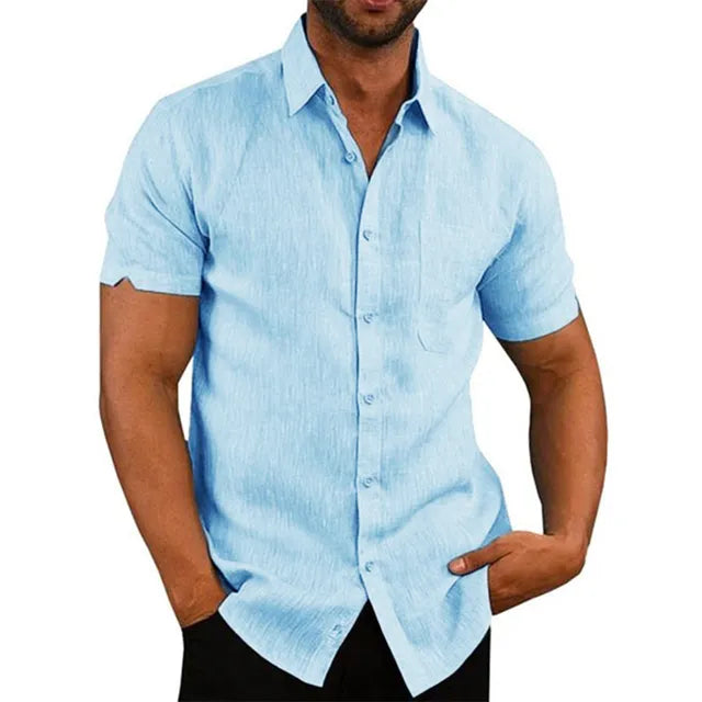 Franck - Chemise en Lin Casual Manches Courtes Homme