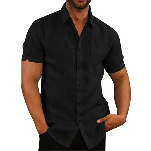 Franck - Chemise en Lin Casual Manches Courtes Homme