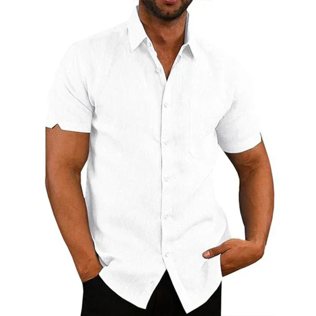 Franck - Chemise en Lin Casual Manches Courtes Homme