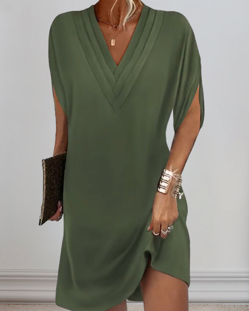 Emma - Robe Élégante À Manches Fendues De Couleur Unie 1