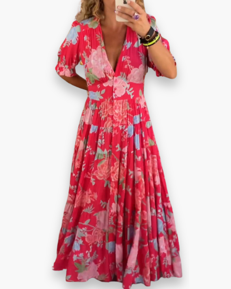 Femmes Élégant Robe d'impression de fleurs | Style maxi 0