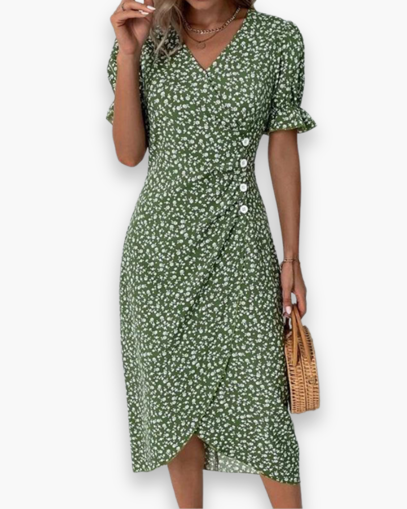 Femmes d'élégants fleurs en V Robe à col | Midi 0