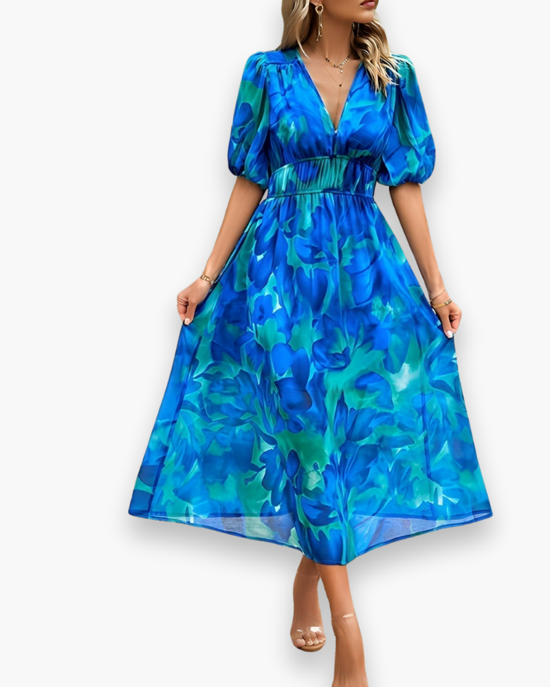 Femmes élégantes fleurs imprimées midikleid | Robe d'été midi 0
