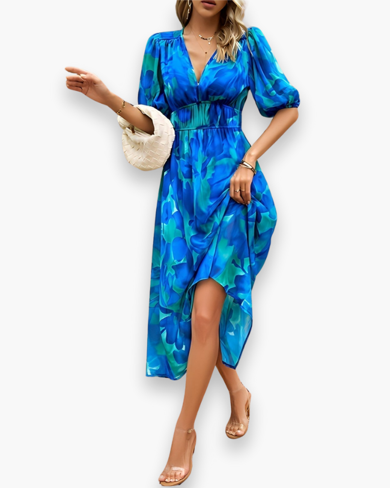 Femmes élégantes fleurs imprimées midikleid | Robe d'été midi 1