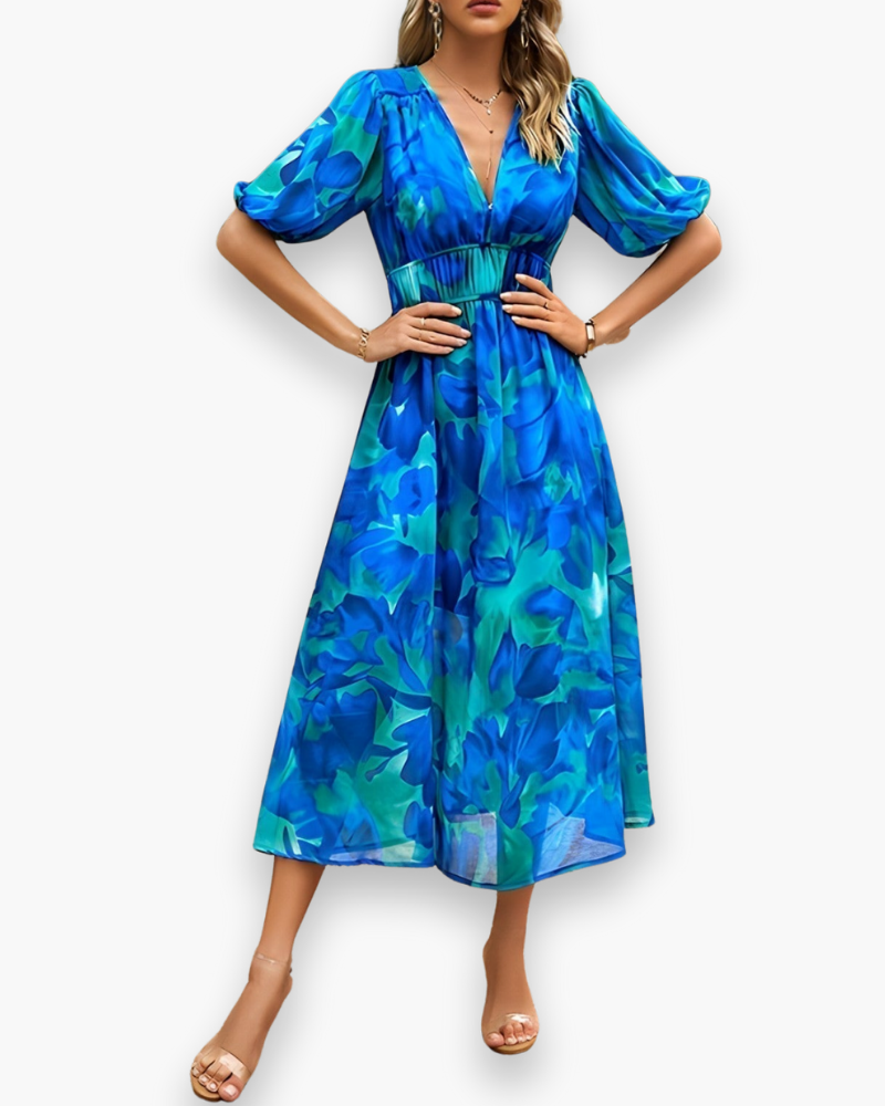 Femmes élégantes fleurs imprimées midikleid | Robe d'été midi 2