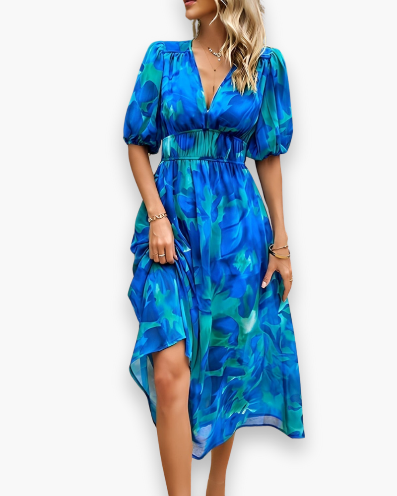 Femmes élégantes fleurs imprimées midikleid | Robe d'été midi 3