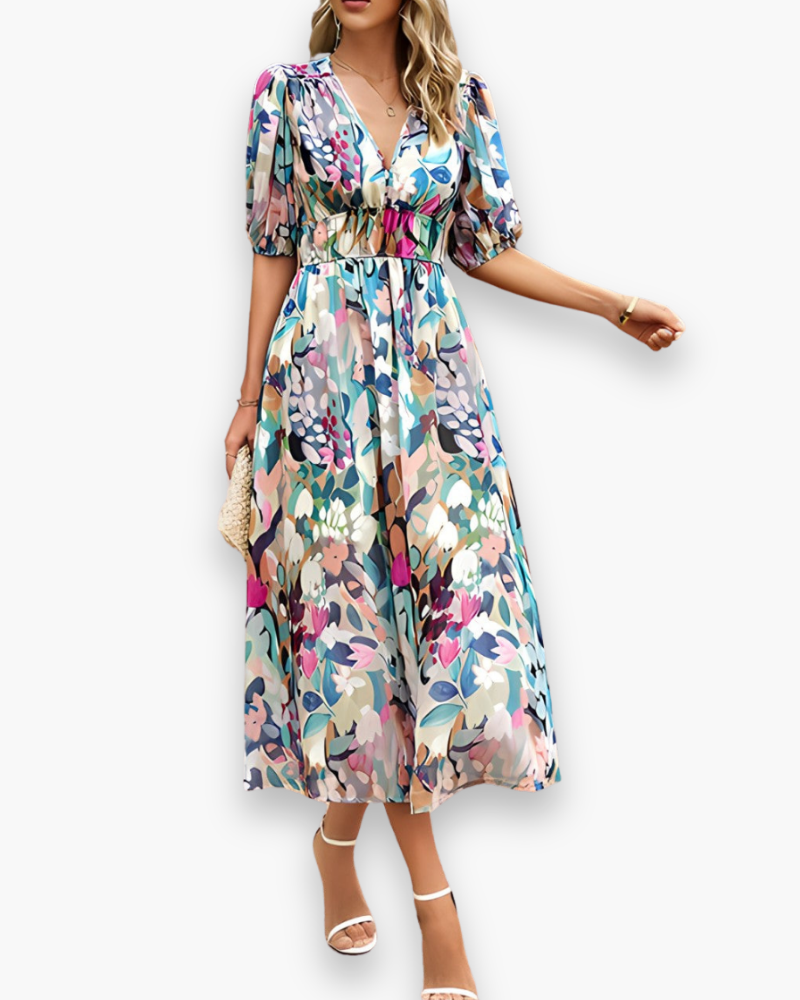 Femmes élégantes fleurs imprimées midikleid | Robe d'été midi 5