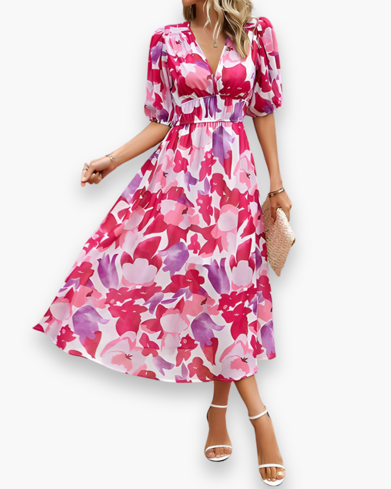 Femmes élégantes fleurs imprimées midikleid | Robe d'été midi 7
