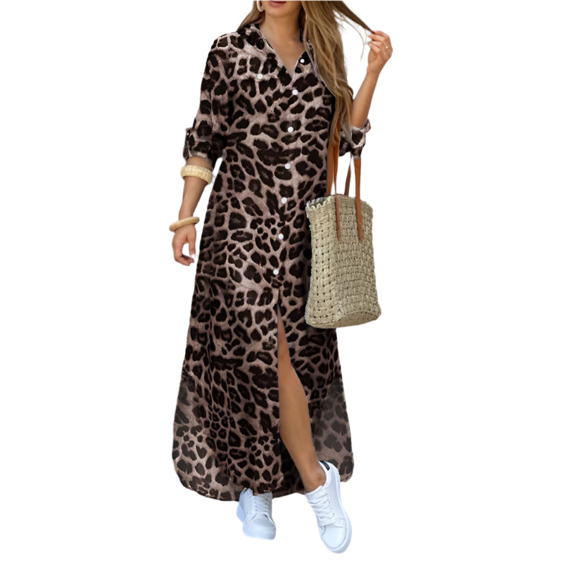 Mélanie - Robe imprimée léopard - Coton, Lin, Confortable - Femme