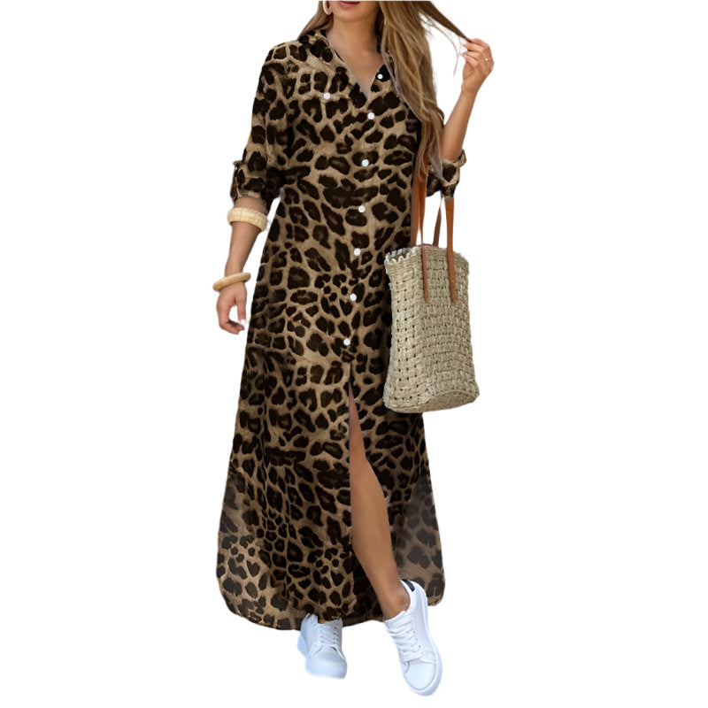 Mélanie - Robe imprimée léopard - Coton, Lin, Confortable - Femme