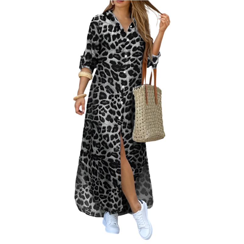 Mélanie - Robe imprimée léopard - Coton, Lin, Confortable - Femme
