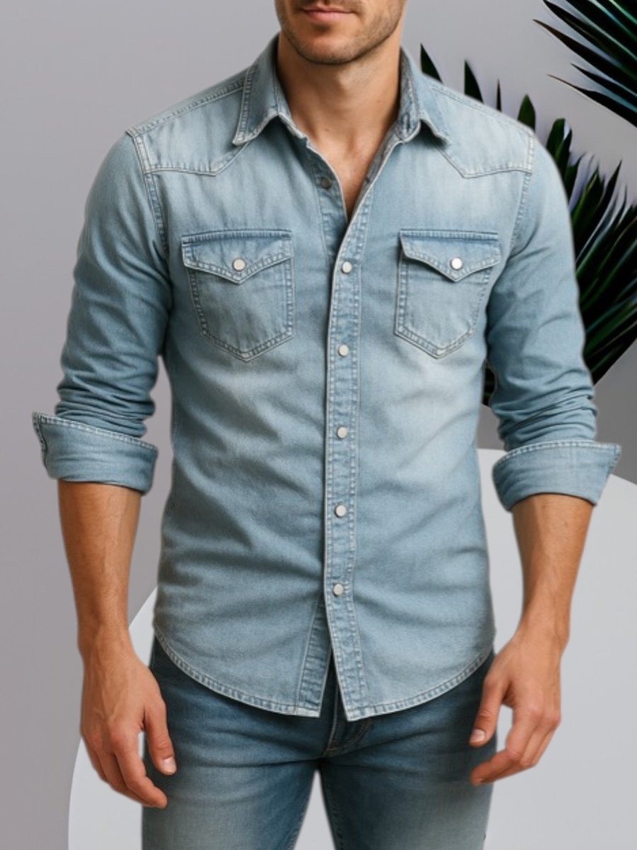 Cédric - Chemise en Denim Stylée Manches Longues Homme
