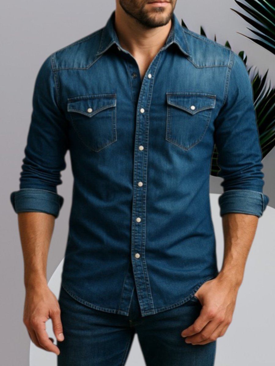 Cédric - Chemise en Denim Stylée Manches Longues Homme