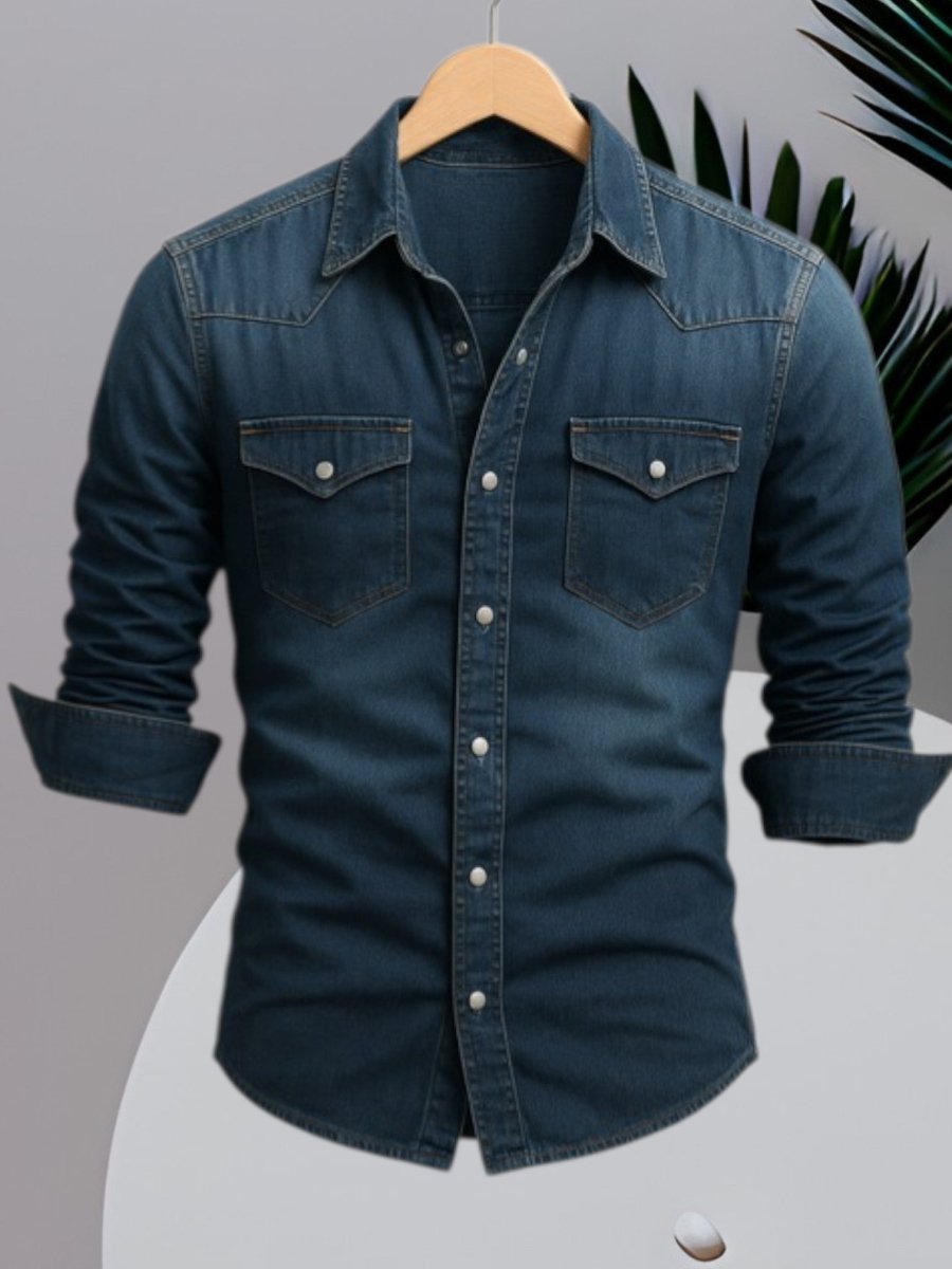 Cédric - Chemise en Denim Stylée Manches Longues Homme
