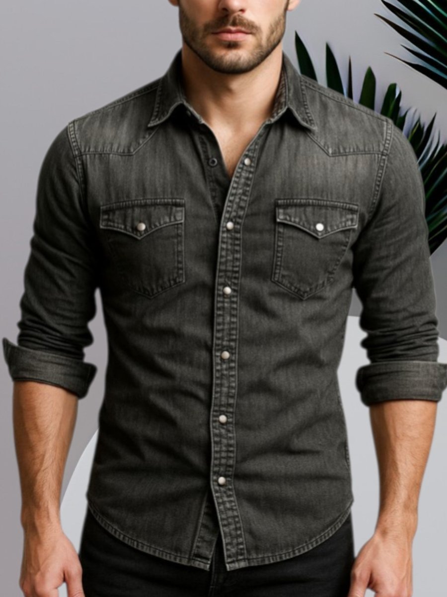 Cédric - Chemise en Denim Stylée Manches Longues Homme