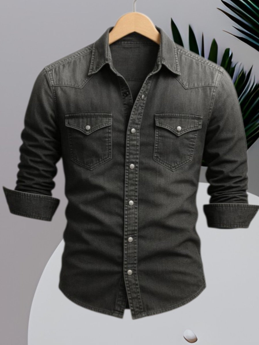 Cédric - Chemise en Denim Stylée Manches Longues Homme