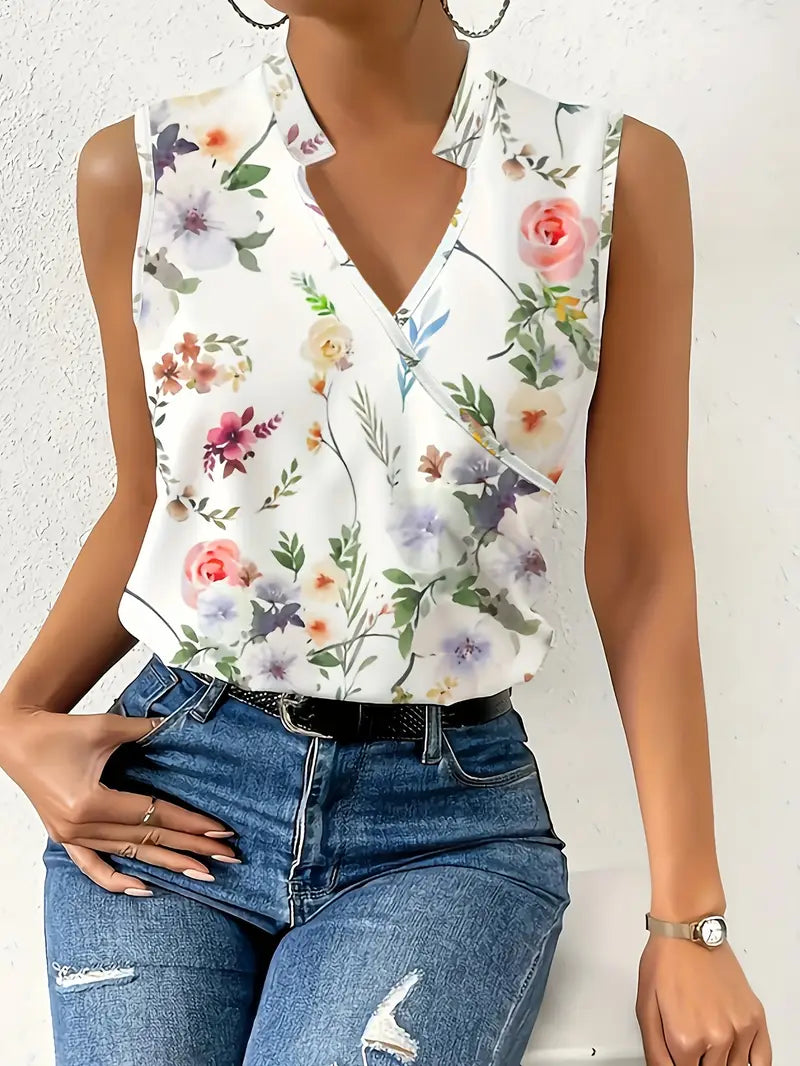 Julie - Blouse Femme Fleurie Sans Manches Élégante