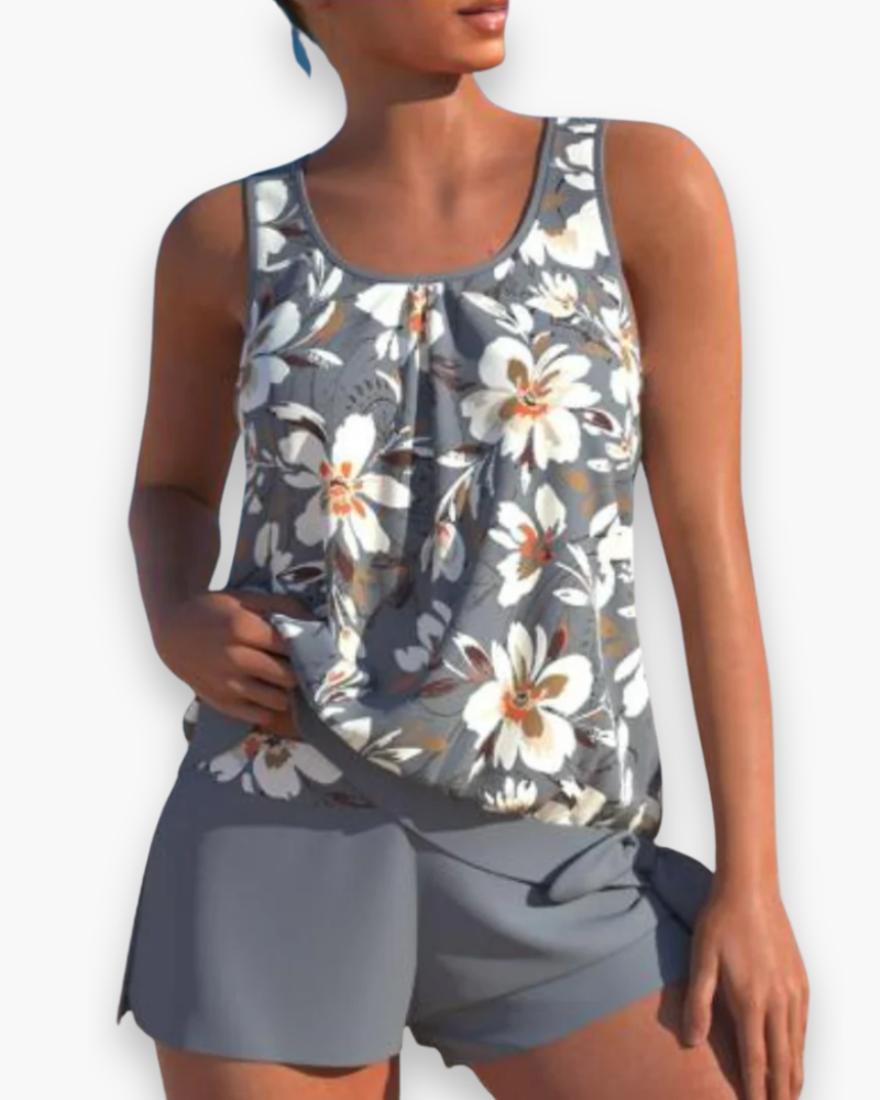 Mesdames Floral Tankini Set | Two -Tone Summery 1
