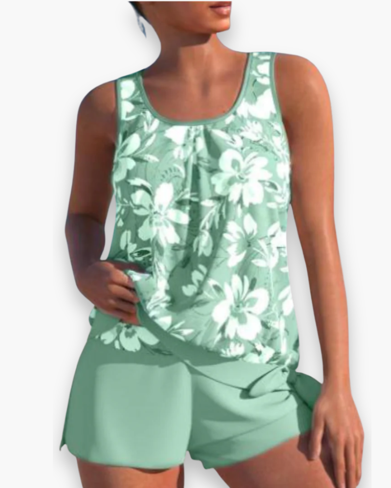 Mesdames Floral Tankini Set | Two -Tone Summery 3