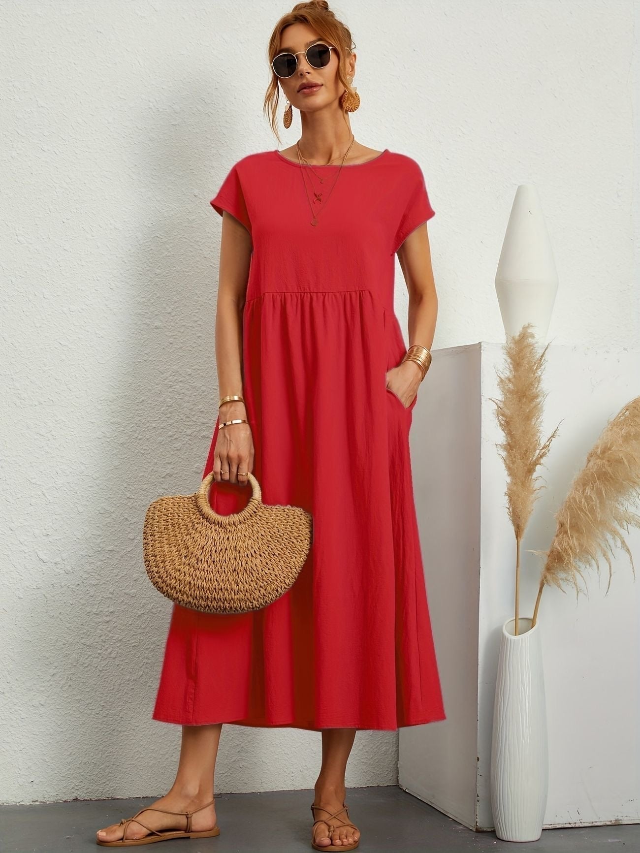 Julie - Robe Longue Femme Élégante à Manches Courtes