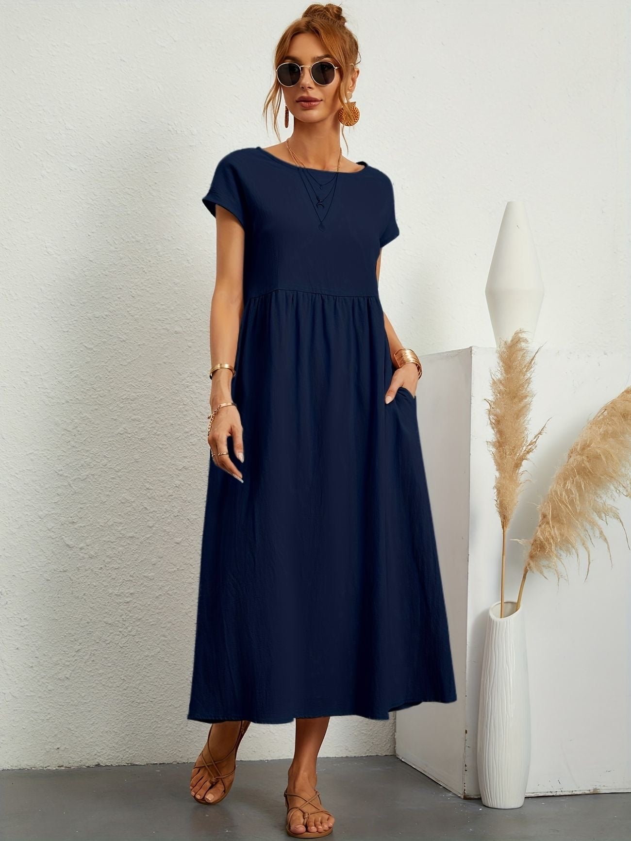 Julie - Robe Longue Femme Élégante à Manches Courtes