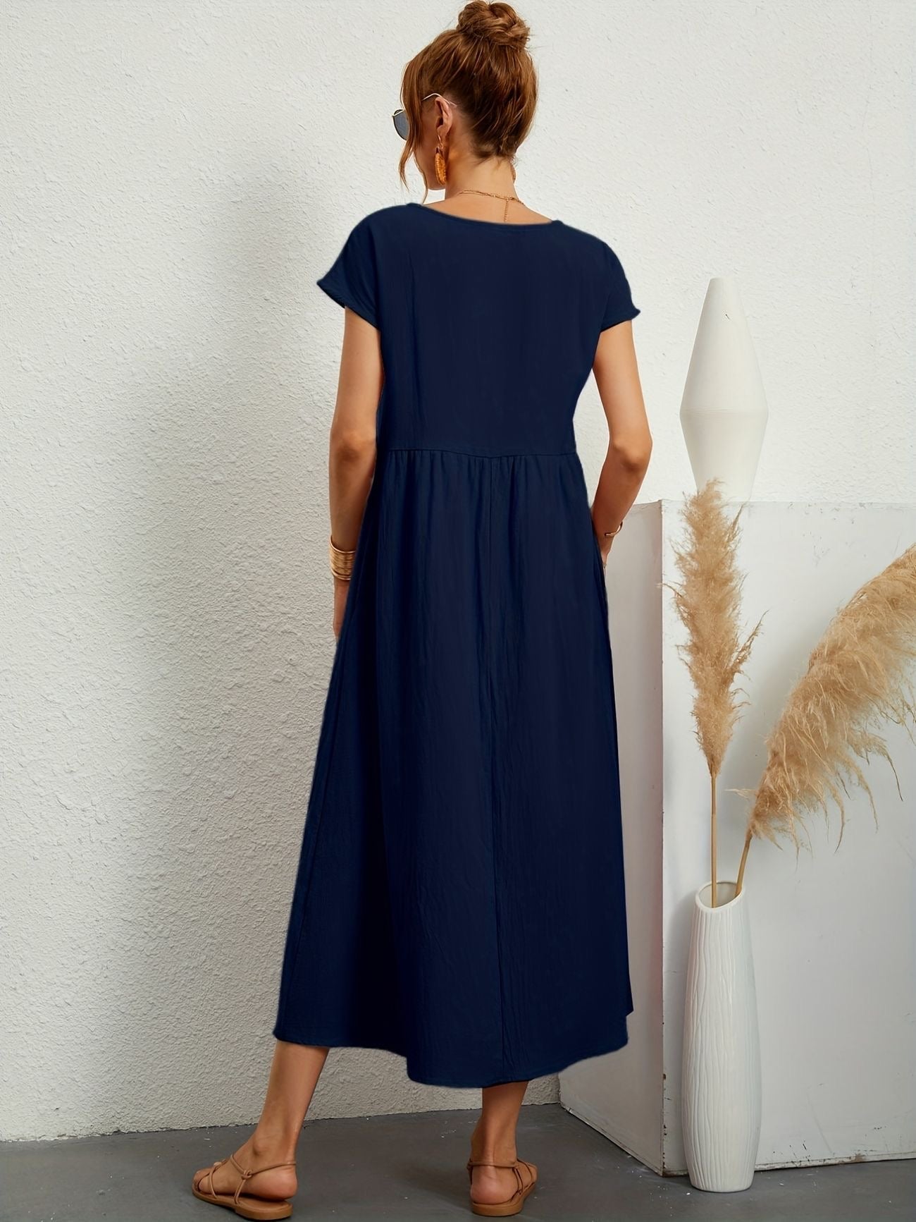 Julie - Robe Longue Femme Élégante à Manches Courtes