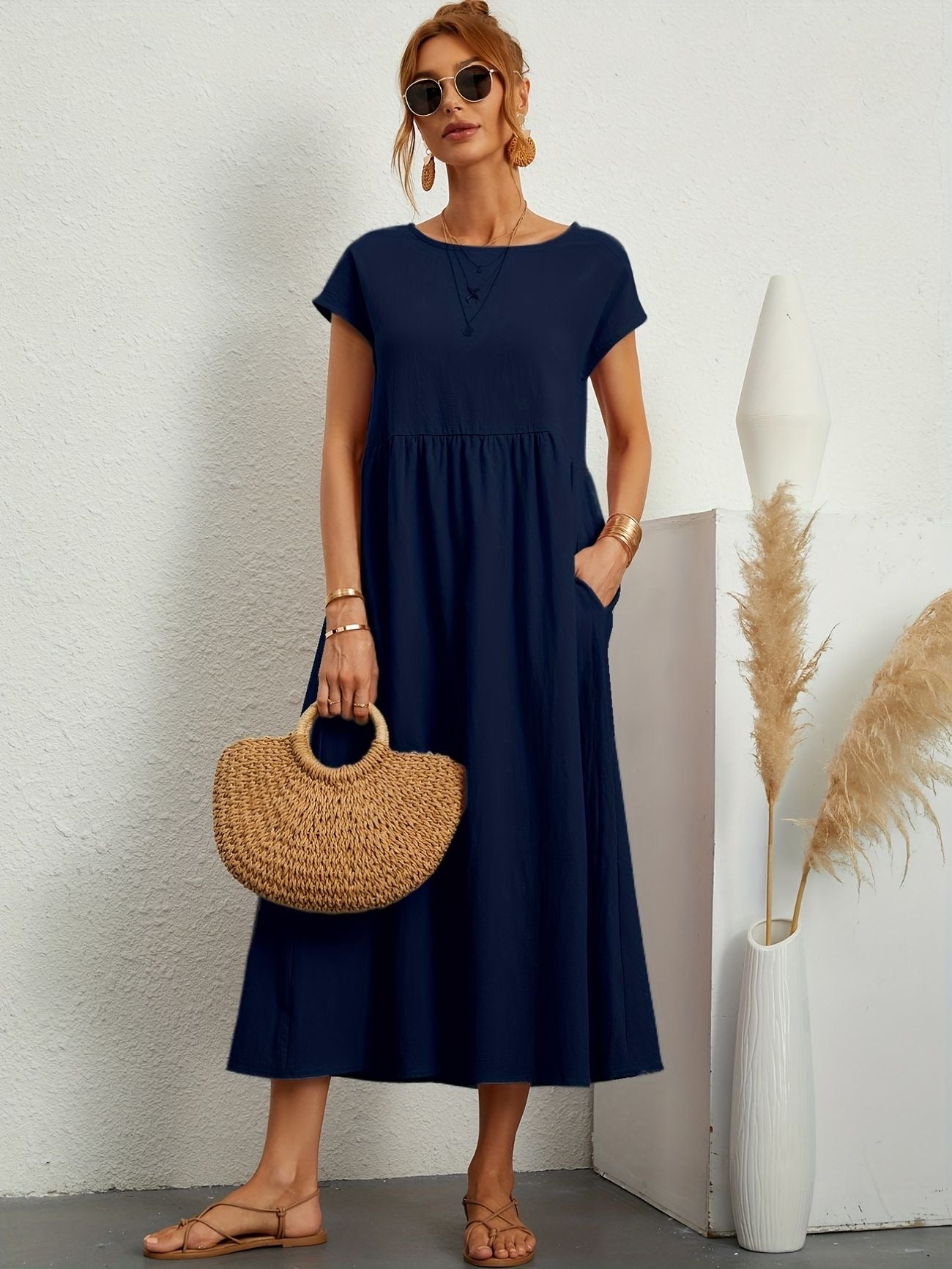 Julie - Robe Longue Femme Élégante à Manches Courtes
