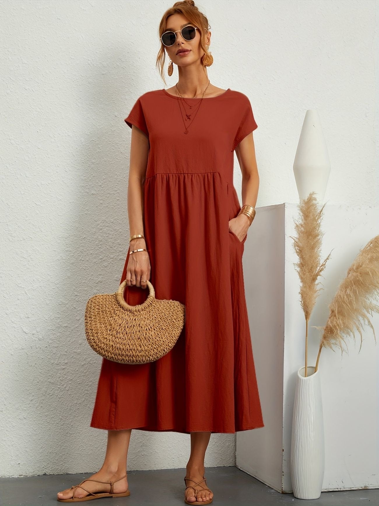 Julie - Robe Longue Femme Élégante à Manches Courtes