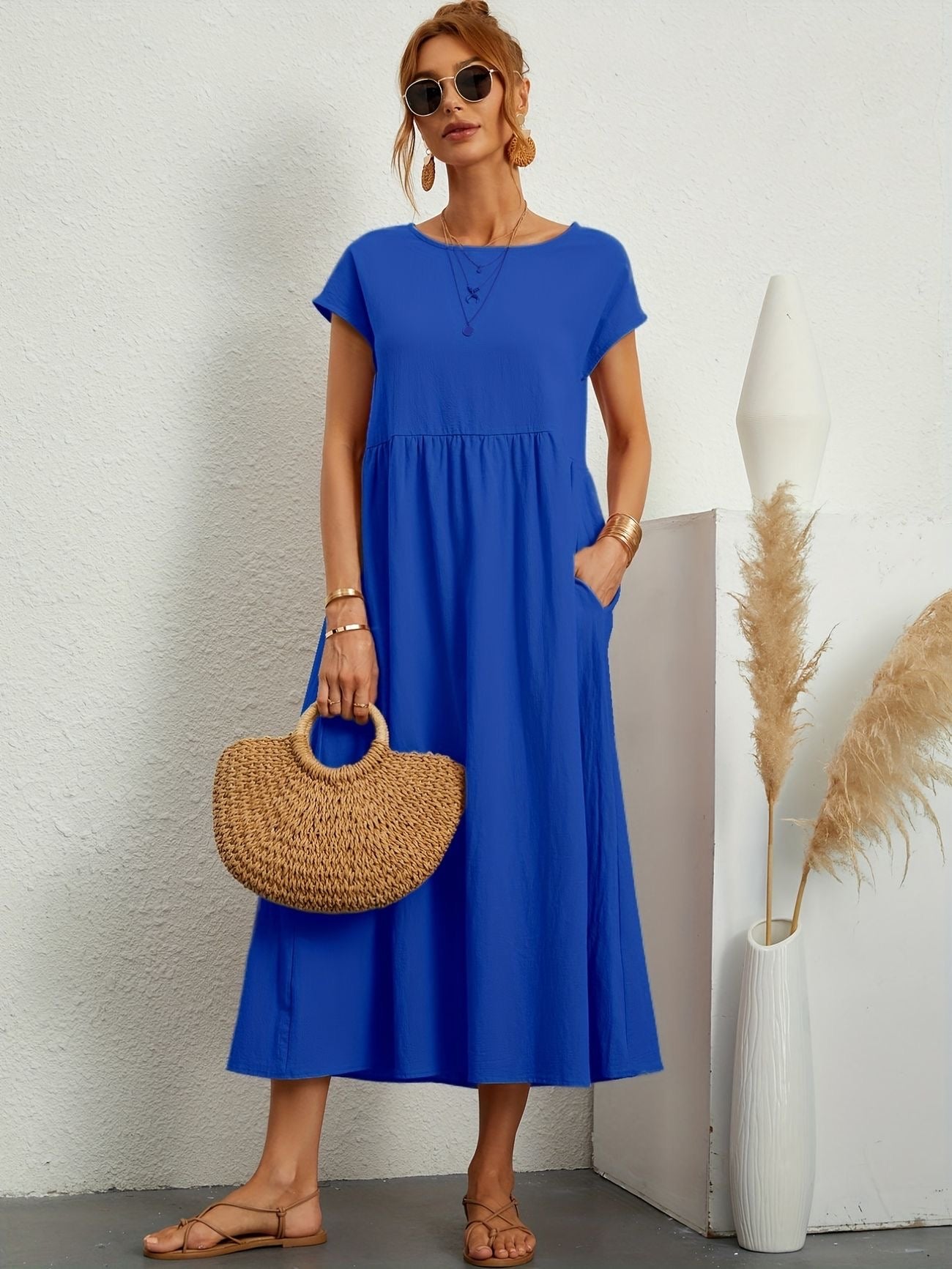 Julie - Robe Longue Femme Élégante à Manches Courtes