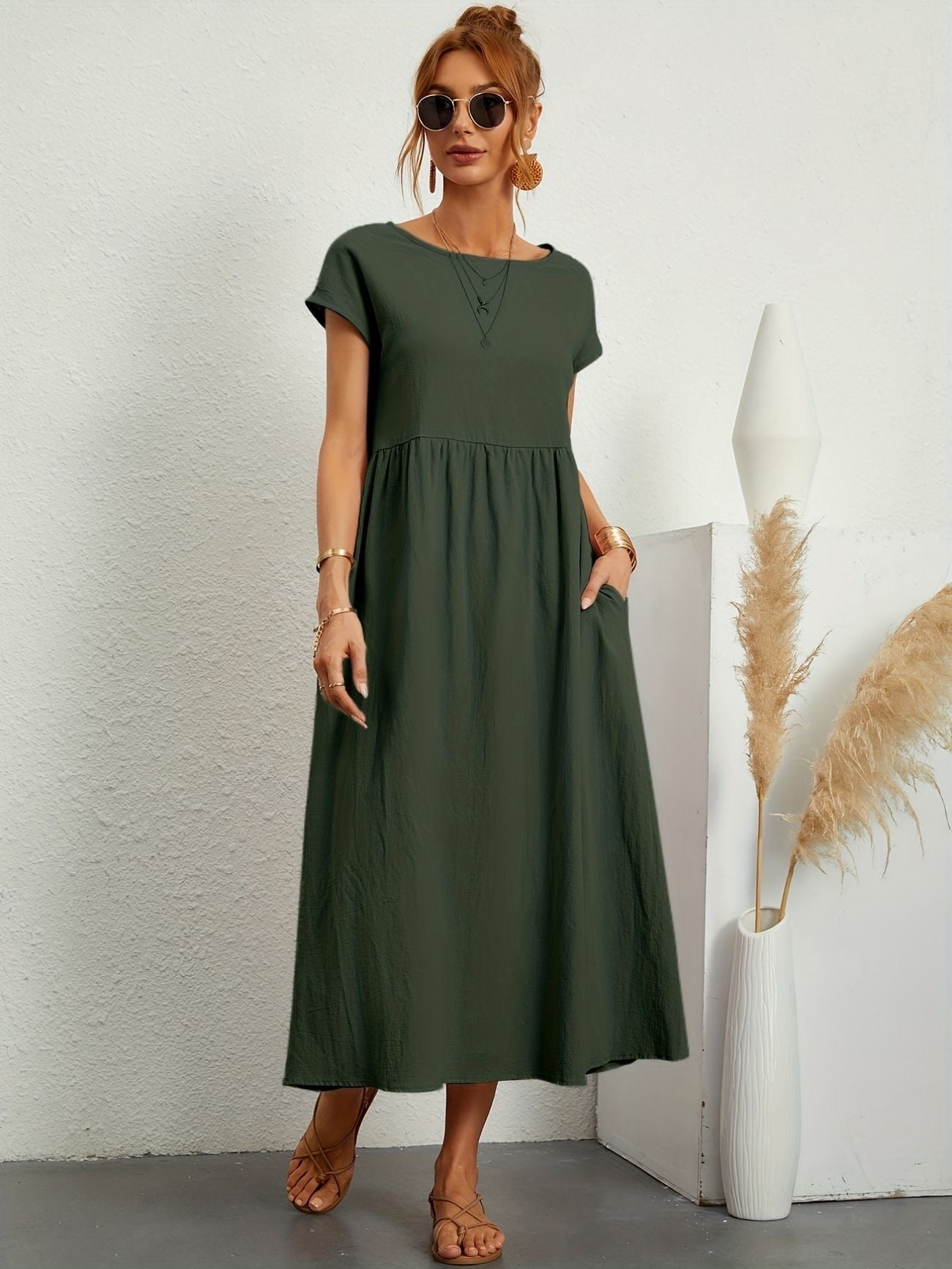 Julie - Robe Longue Femme Élégante à Manches Courtes