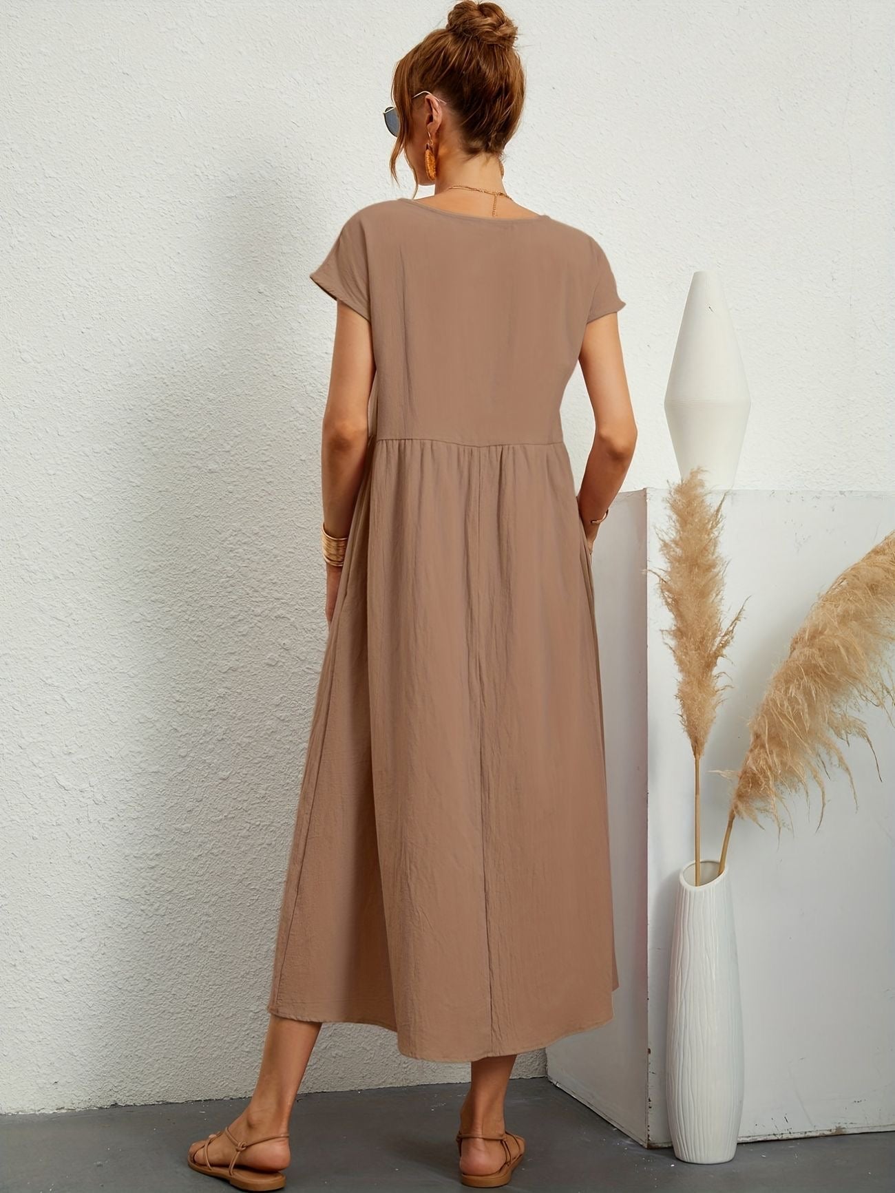 Julie - Robe Longue Femme Élégante à Manches Courtes