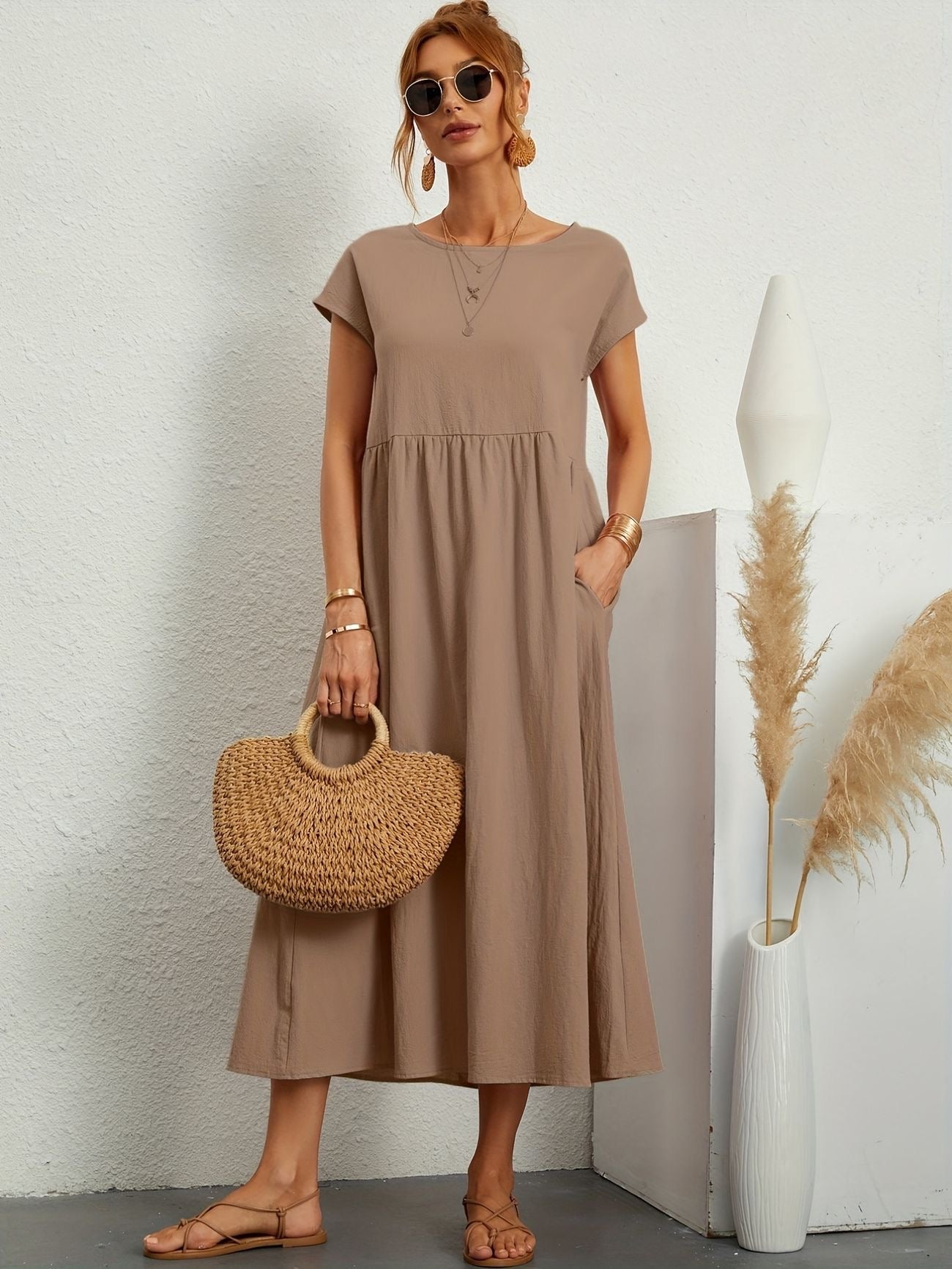Julie - Robe Longue Femme Élégante à Manches Courtes