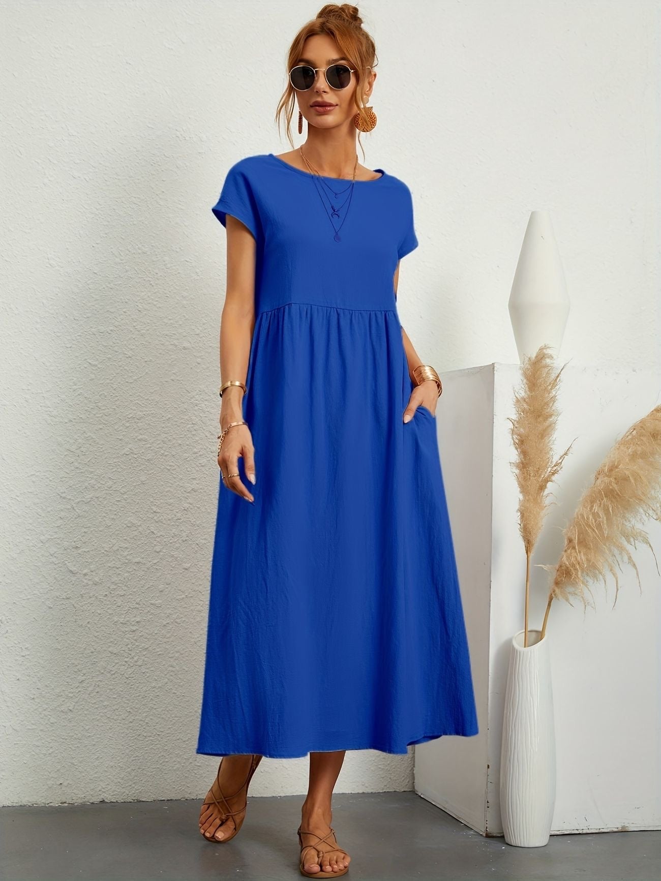 Julie - Robe Longue Femme Élégante à Manches Courtes