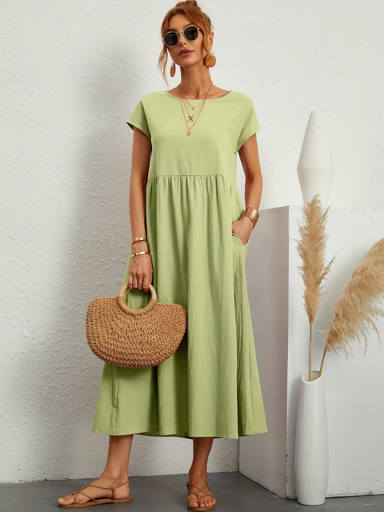 Julie - Robe Longue Femme Élégante à Manches Courtes