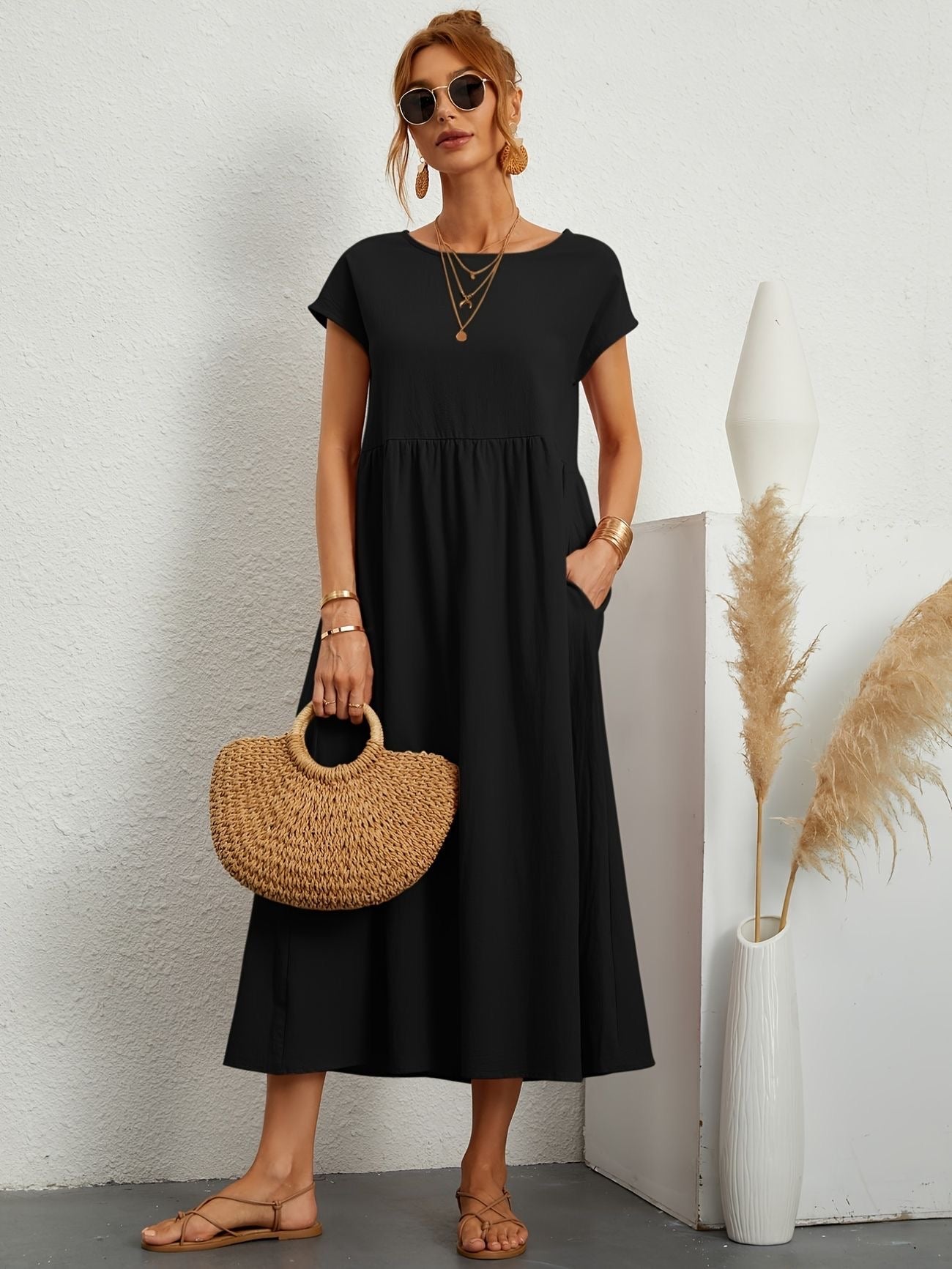 Julie - Robe Longue Femme Élégante à Manches Courtes