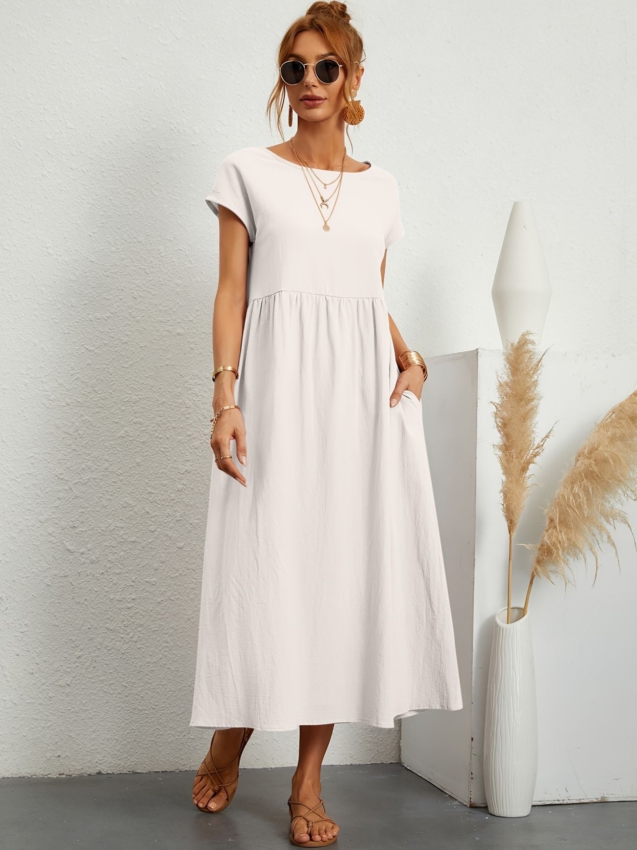 Julie - Robe Longue Femme Élégante à Manches Courtes
