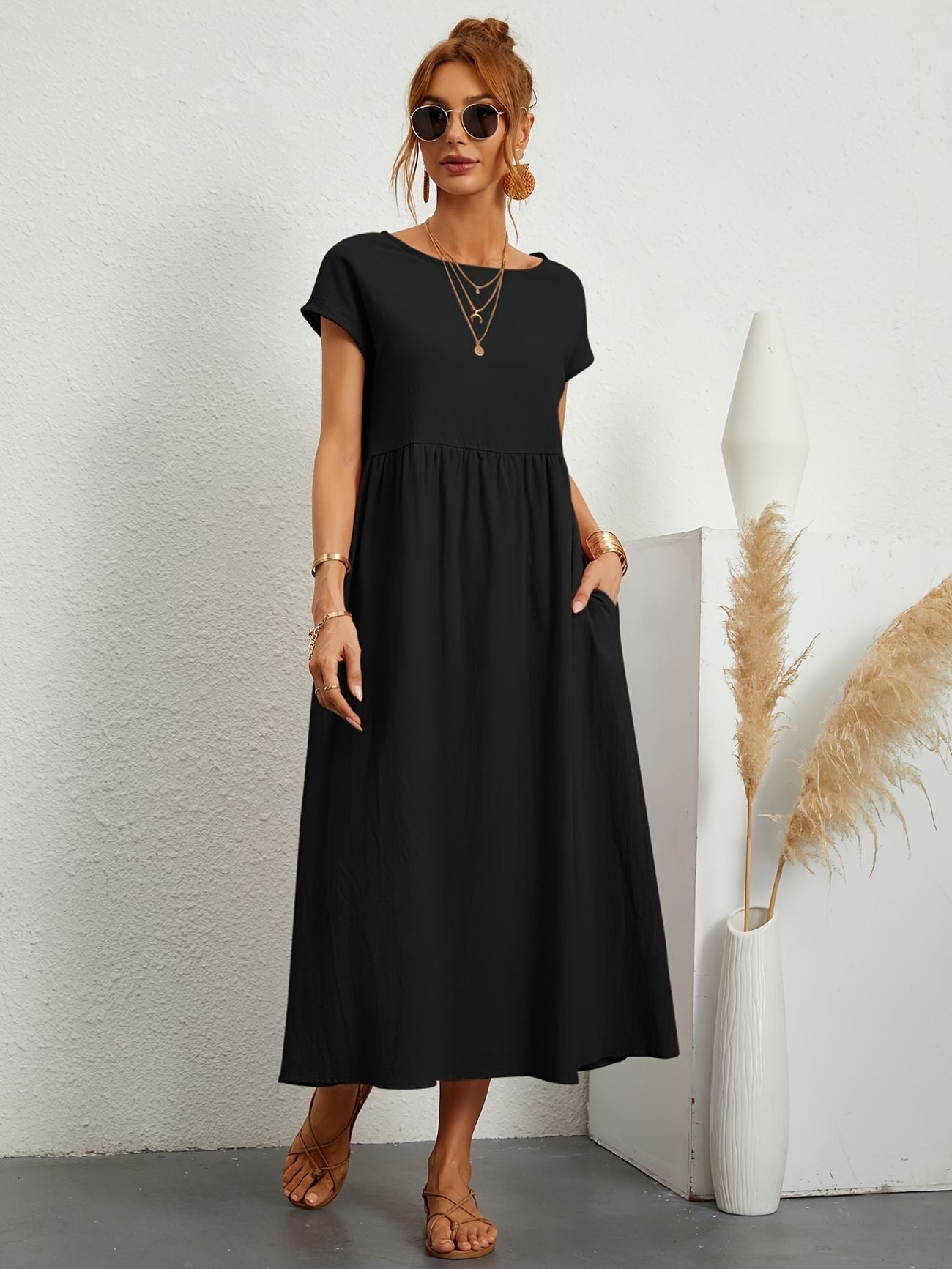 Julie - Robe Longue Femme Élégante à Manches Courtes