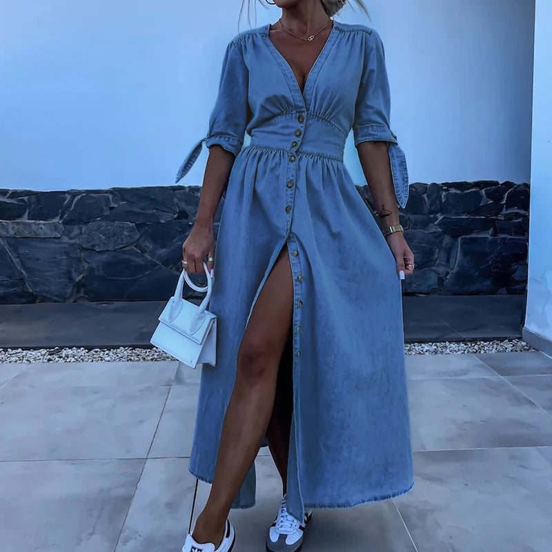 Clarisse - Robe en jean - Élégante, Intemporelle, Coupe parfaite - Femme