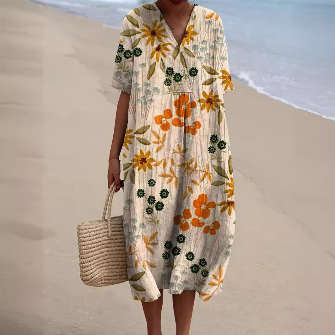 Lucie - Belle Robe en Lin Fleurie Femme