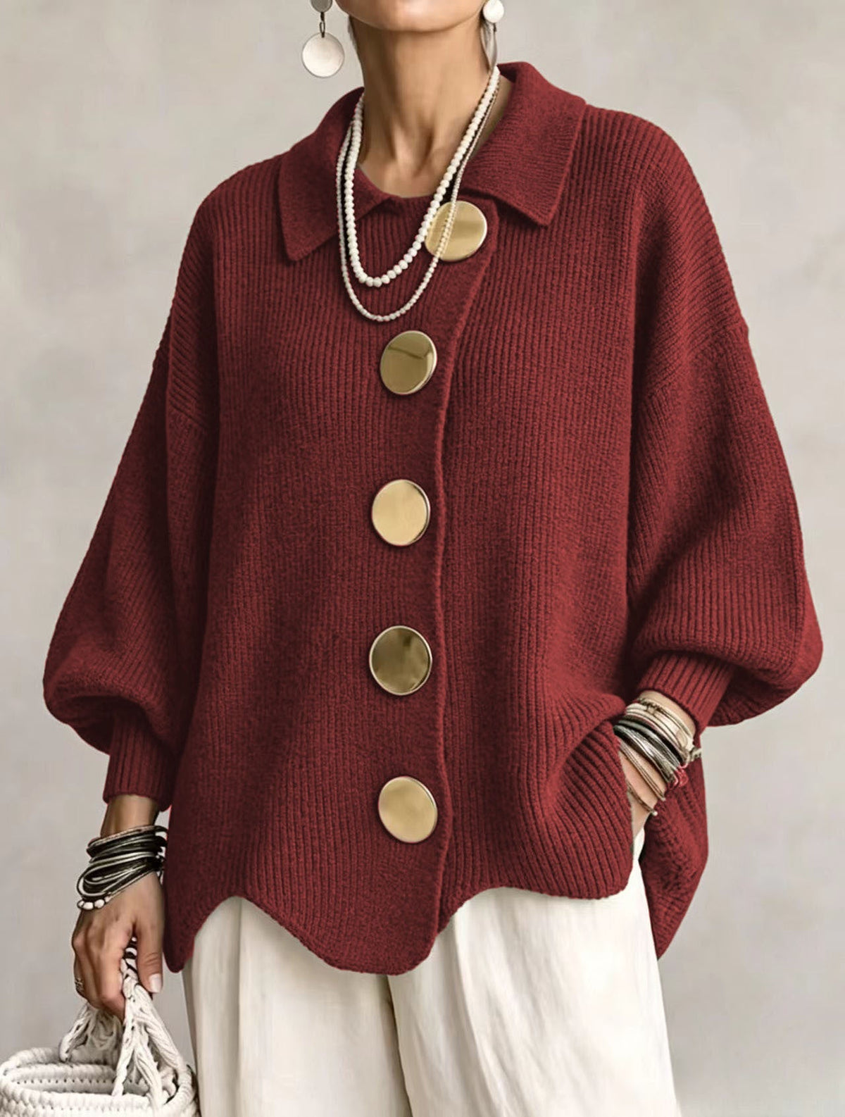 Caroline - Cardigan Élégant Oversize Gros Boutons